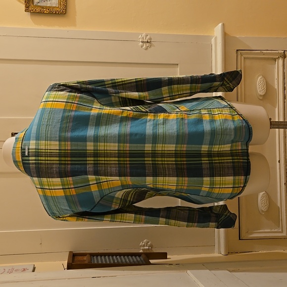 Columbia green and yellow plaid cotton button-down shirt Sz XL - Picture 4 of 10